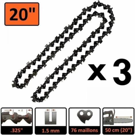 Aiguille Lot de 3 Chaînes de Tronçonneuse 20 Pouces (76 Maillons, Pas de 325")