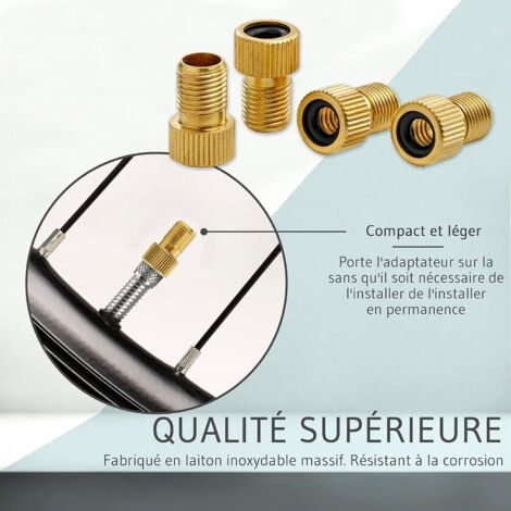 Adaptateur de valve pour gonflage des pneus de vélo avec gonfleur manuel ou compresseur d'air - Convertit la valve Presta (fine) en valve Schrader (grosse) de SV à AV - Lot de 4