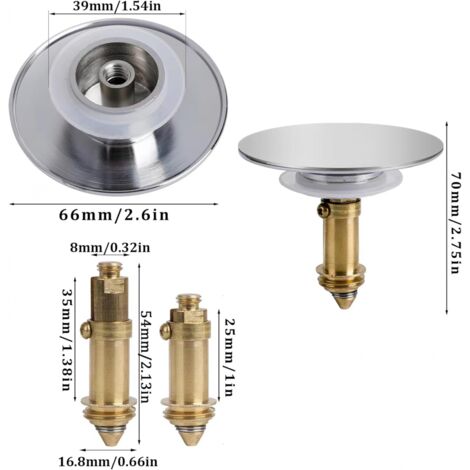 Lot De 2 Bouchons D'Évier Pop-up 38 Mm - Laiton Chromé - Pour Lavabo Salle De Bain Ou Cuisine