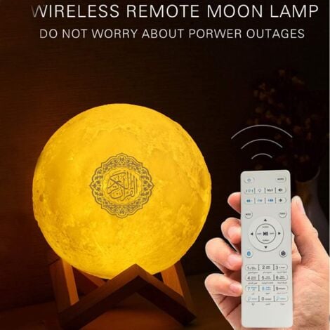 Quran Touch Veilleuse 3D avec LED 7 Couleurs, Haut-Parleur Bluetooth et Télécommande - Petite Lampe Lune