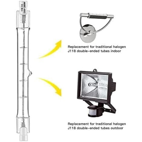 Lot de 5 R7S Ampoule Halogène 118mm 400W 230V, Tige Halogène R7S 118mm, Ampoule Halogène r7s Lampe Tige Halogène Dimmable pour Spot de Bâtiment, Eclairage Paysage de Travail, Eclairage Salon