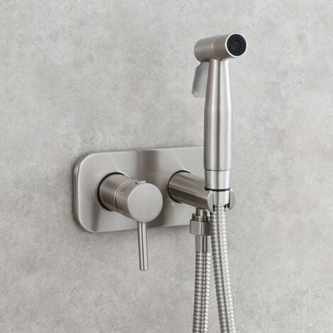 Kit Douchette WC，Toilette Bidet Spray, Bidet Pulvérisateur de Douche Kit en Laiton Kit Mitigeur Douchette à Main Mural  argent