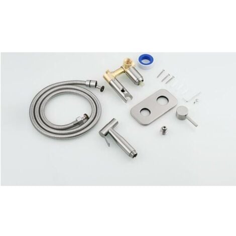 Kit Douchette WC，Toilette Bidet Spray, Bidet Pulvérisateur de Douche Kit en Laiton Kit Mitigeur Douchette à Main Mural  argent