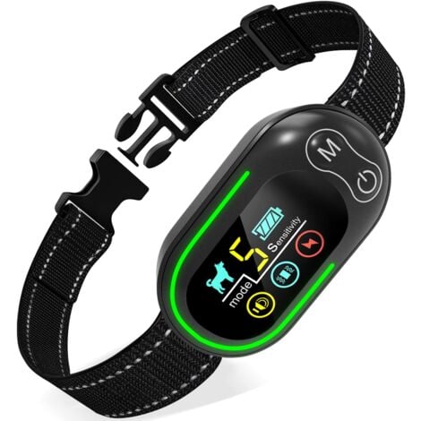 Collier Anti Aboiement Chien Rechargeable, Anti Aboiement Collier Dressage avec 4 Modes Son/Vibration/Choc Electrique, Réglable 5 Niveaux de Sensibilité, Étanche IP67 pour Petit Moyen Grand Chiens