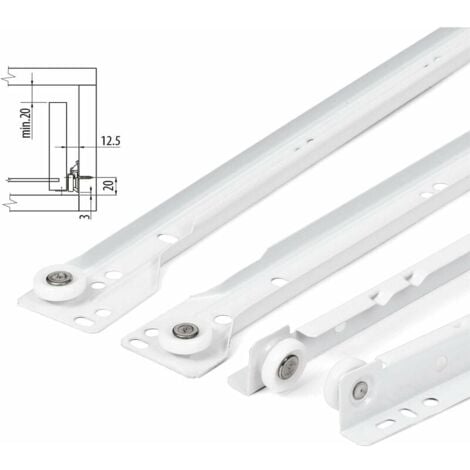 Ulisem Coulisse Tiroir 400 mm - Lot de 2 (1 paire) Rails pour Tiroir Coulissants, en blanc, Système de Glissière à Sortie Partielle - Kit de Tiroir Coulissants à montage facile