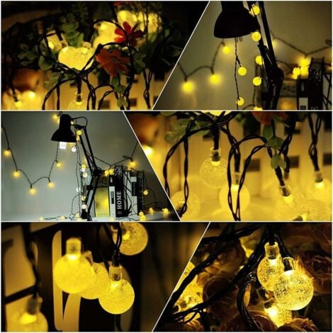 Ulisem Guirlande solaire Jardin,6.5 m 30 boules de cristal étanche Guirlande lumineuse LED, 8 modes d'extérieur Starry lumières Guirlande lumineuse solaire, éclairage décoratif pour maison,festival -