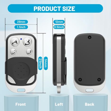 Telecommande Universelle Portail 433.92 MHz, Copie Télécommande Garage sans Fil à 4 Boutons,Telecommande Porte Clés3PCS