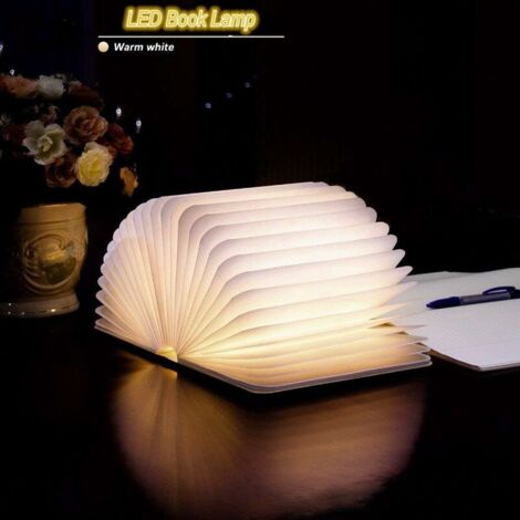 Ulisem LED Livre Lampe en Bois, Livre Lampe Pliante et Magnétique, LED Lampe de Papier Rechargeable par USB, Lumière Décorative avec 1000 mAh Batteries