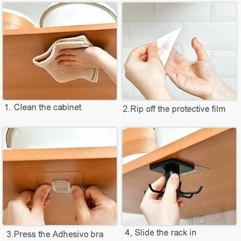 Rotatif à 360 ° Porte Ustensiles Cuisine,6 Crochets sous Armoire Support Ustensiles Cuisine,sans Percer Crochets de Rangement Organiseur Rack pour Salle de Cuisine/Bains