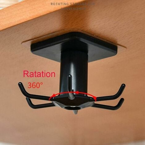 Rotatif à 360 ° Porte Ustensiles Cuisine,6 Crochets sous Armoire Support Ustensiles Cuisine,sans Percer Crochets de Rangement Organiseur Rack pour Salle de Cuisine/Bains