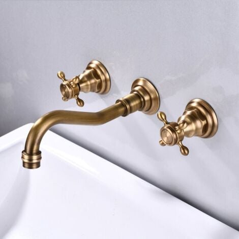 Robinet mitigeur mural pour lavabo de salle de bain 3 trous -couleur antique