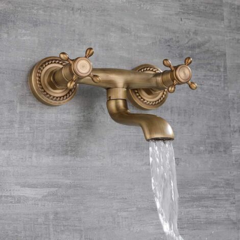 Mitigeur Antique Bassin Robinet Mural En Cuivre Évier De Bain Encastré Robinet D'eau Froide Et Chaude Robinet De Cuisine Noir