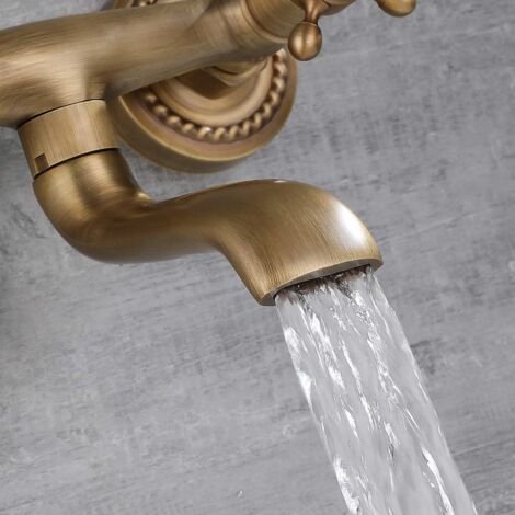 Mitigeur Antique Bassin Robinet Mural En Cuivre Évier De Bain Encastré Robinet D'eau Froide Et Chaude Robinet De Cuisine Noir