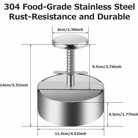 Presse à Burger - Ajustable - Acier Inoxydable - 8.9x8.9x14cm - 100 Feuilles De Papier Cuisson - Maison