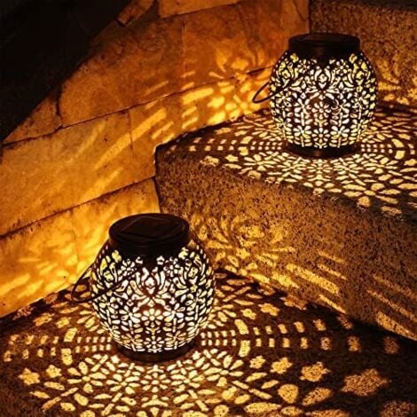 YMYNY Lanterne solaire d'extérieur, lot de 2 lampes solaires de jardin à LED, lanterne à énergie blanche chaude étanche IP65 suspendue pour patio, terrasse, cour, pelouse, table, fête, décoration d'in
