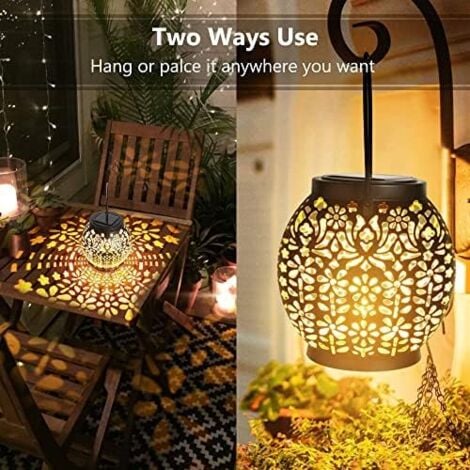 YMYNY Lanterne solaire d'extérieur, lot de 2 lampes solaires de jardin à LED, lanterne à énergie blanche chaude étanche IP65 suspendue pour patio, terrasse, cour, pelouse, table, fête, décoration d'in