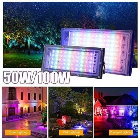 YMYNY Lot de 4 projecteurs LED RVB à intensité variable pour extérieur, étanches IP66 avec télécommande, 16 couleurs, 4 modes d'éclairage pour extérieur, intérieur et extérieur (50 W)