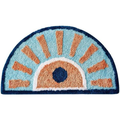 Tapis De Salle De Bain Boho Demi-cercle - Motif Soleil Coloré, Antidérapant, Lavable En Machine - Décoration Rétro Pour Sol