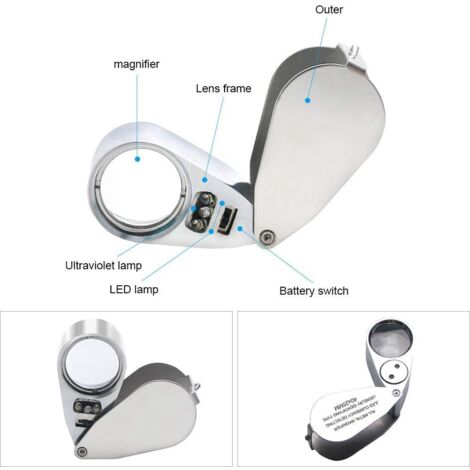 Loupe De Bijoutier, Grossissement 40x, En Métal, Loupe Pliante Avec Lumiere Led Et Uv Loupe Pour Diamants Bijoutiers Pieces De Monnaie Timbres Reconnaissance De Devise Identification De Bijoux 90422786 Loupe De Bijoutier, Grossissement 40x, En Métal, Loupe Pliante Avec Lumiere Led Et Uv Loupe Pour Diamants Bijoutiers Pieces De Monnaie Timbres Reconnaissance De Devise Identification De Bijoux 90422786