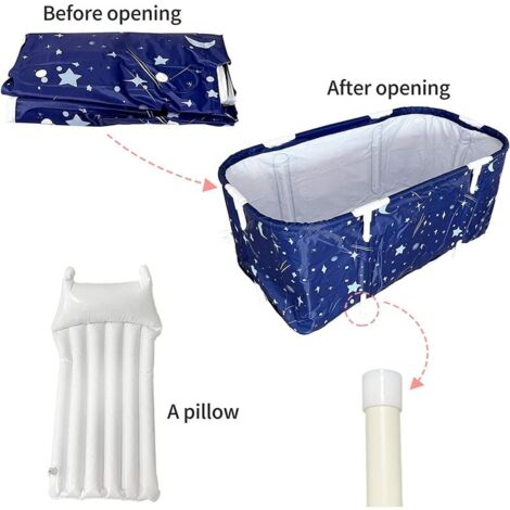 Baignoire Gonflable Adulte Pliable 160 Cm – Spa Portable Bain Douche, Avec Coussin, Porte-Gobelet, Drainage Facile Bleu