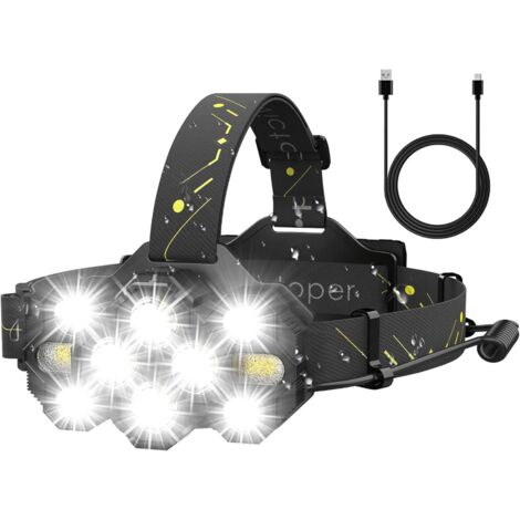 Lampe Frontale Rechargeable – 2024 Mise à Niveau 22 000 Lumens, 10 LED, 10 Modes, Lampe Frontale