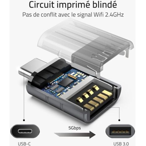 Adaptateur USB-C Vers USB 3.0 Femelle - Convertisseur Avec Voyant LED, Transfert 5 Gbps, Charge Rapide - Compatible Disques Durs, Clés, Ordinateurs