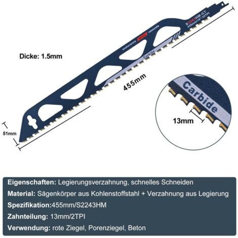 Lames Scie Sabre 2 Pièces – 305 Mm, Pour Brique, Béton, Bois, Métal – Compatible Bosch, Makita…