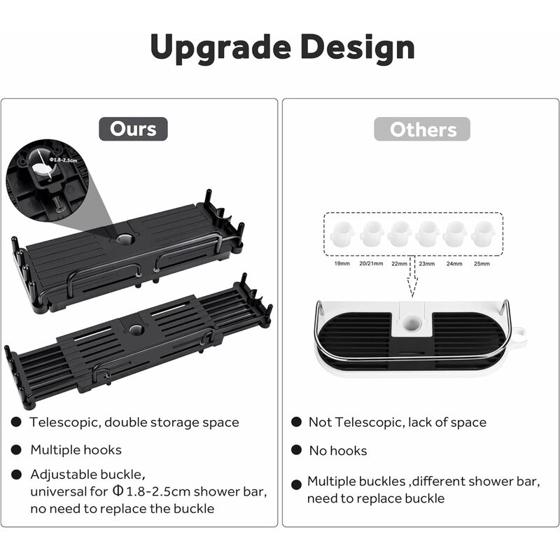 Étagère de douche télescopique sans perçage 28-44 cm, étagère de douche à  suspendre, organisateur de salle de bain, étagère de rangement