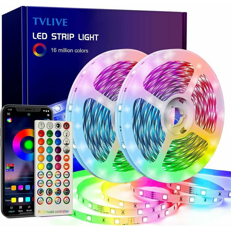 Acheter LED lumière de pièce LED 1-5m 10m 15m 20m 30m bande de lumière LED  SMD5050 RGB bande Bluetooth néon chambre bande lumineuse décorative