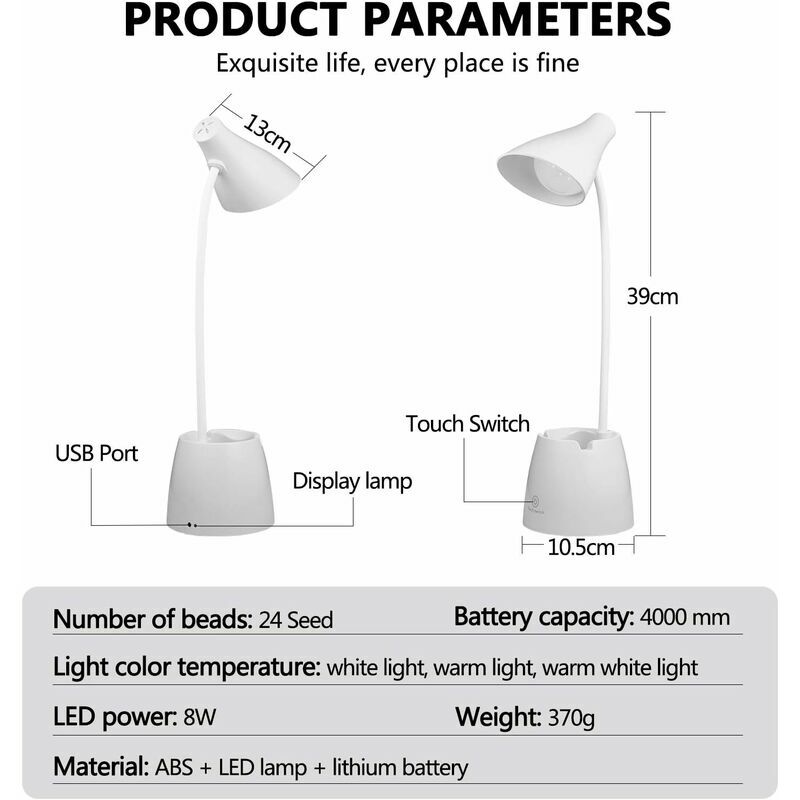 Lampe de Bureau, lampe table LED 3 modes d'éclairage et capteur tactile,  lampe bureau rotation à 360 ° à intensité variable pour la lecture,  l'étude