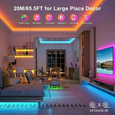 Bande lumineuse LED intelligente, 5M, multicolore avec Music Sync, 16  millions de couleurs pour maison, TV