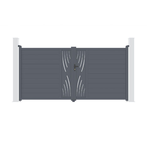 Doppelflügeltor aus Aluminium 3,5m VELETA 350 x 180 cm Grau