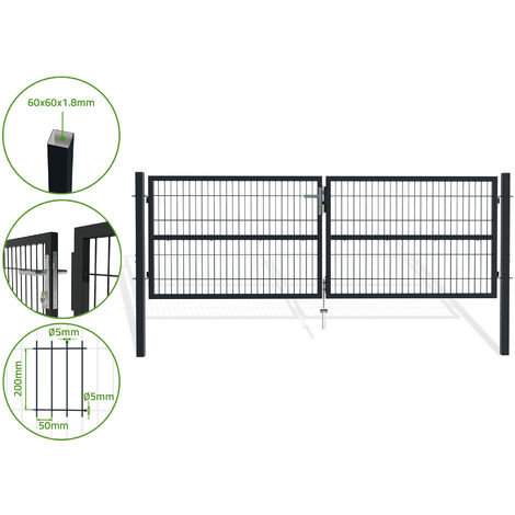 Doppelflügeltor für Stabmattenzaun 3m RAZO 300 x 100 Anthrazitgrau