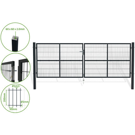 Eider Doppelflügeltor Für Stabmattenzaun - 300 X 100 Cm, Grün (RAL 6005), Inkl. Pfosten & Montagematerial