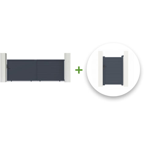 Pack Schiebetor 4m EIGER 400 x 140 cm + Tor EIGER 100P140 cm Grau