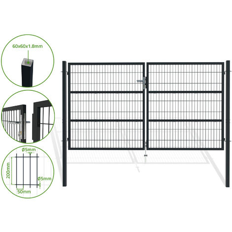 Doppelflügeltor für Stabmattenzaun 3m RAZO 300 x 160 cm Anthrazitgrau