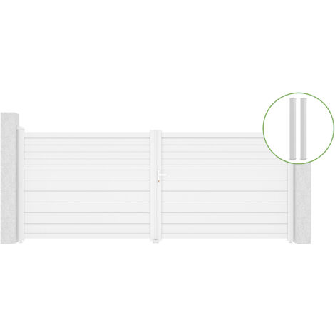 Flügeltor 4m CARPATIA H.160cm Weißaluminium + 2 Pfosten 15x15cm H.190cm WEISS