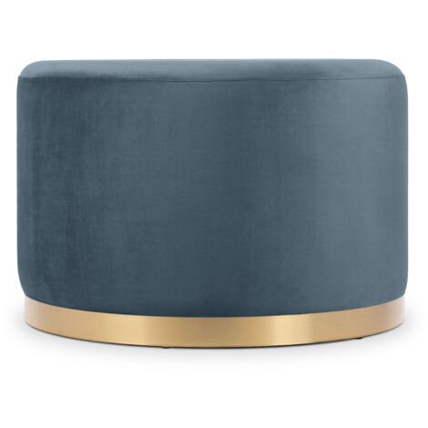 Pouf CHARLOTTE II aus samt in Celadonblau und goldfarbenem Metall