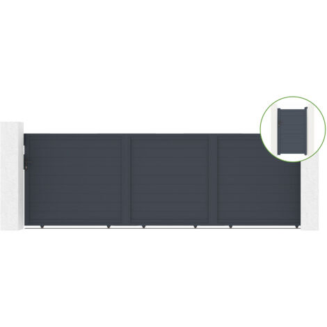 Schiebetor 5m EIGER H.160cm + 1m graues H.160cm Aluminium