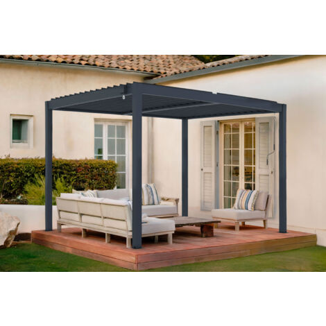 Pergola bioklimatische selbsttragende PIANA 3x2,5m aus grauem Aluminium