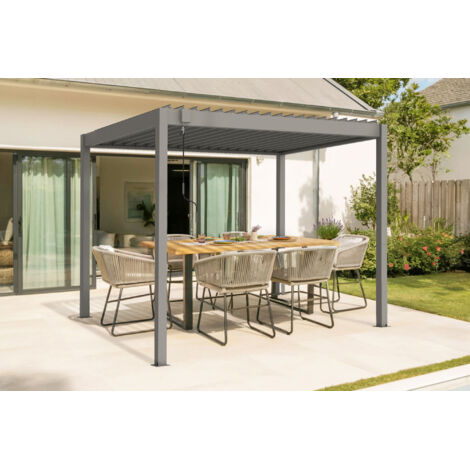 Pergola PIANA 3x2m selbsttragende bioklimatische aus taupefarbenem Aluminium - Schwenkbare Klingen