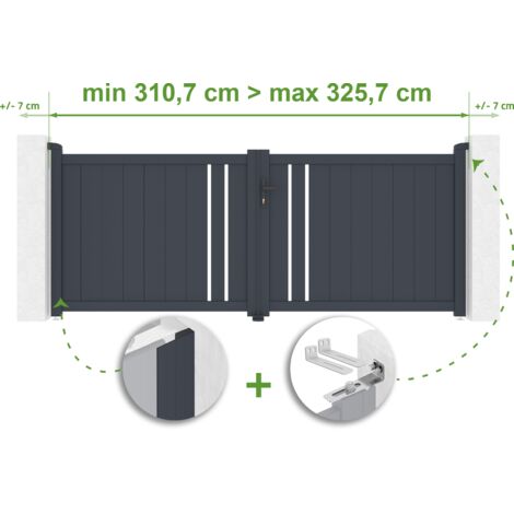 Verstellbares Drehtor Breite 3m GIONA H.120cm grau Aluminium