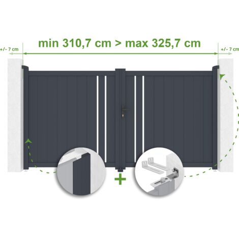 Verstellbares Drehtor Breite 3m GIONA H.160cm grau Aluminium