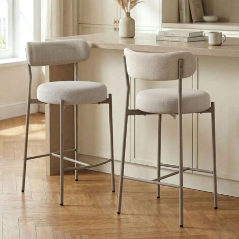Set aus 2 GABY beige Barhockern im modernen Chenille-Stil