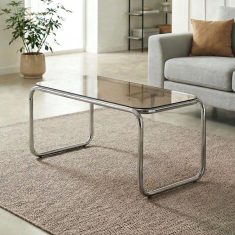 AMAYA Couchtisch aus Metall im modernen Stil mit brauner Glasplatte