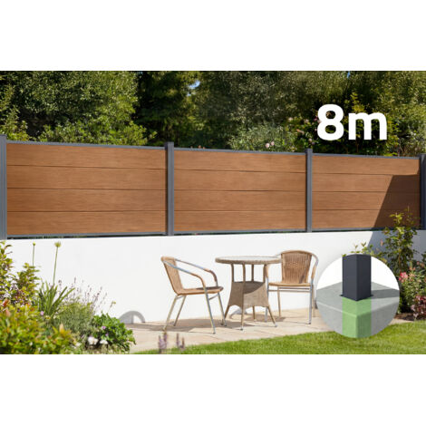 Verbundzaun 8 m STOCKHORN H.90 cm zum Einbetonieren Teak