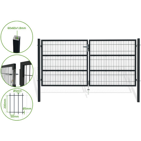 Puerta batiente de malla metálica 3m RAZO 300 x 140 cm Gris