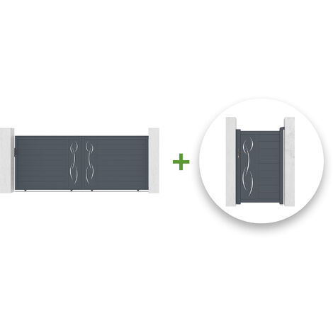 Pack puerta corredera 4m LIFE 400 x 160 cm + puerta peatonal LIFE 100 x 160 cm Gris