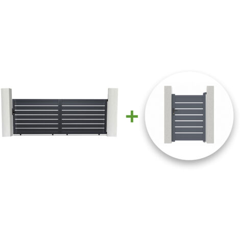 Pack puerta corredera 4m VOGEL 400 x 140 cm + puerta peatonal VOGEL 100 x 140 cm Gris