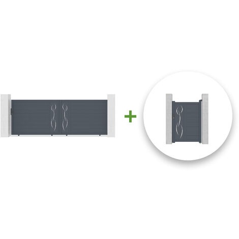 Pack puerta corredera 4m LIFE 400 x 140 cm + puerta peatonal LIFE 100 x 140 cm Gris (1/5)